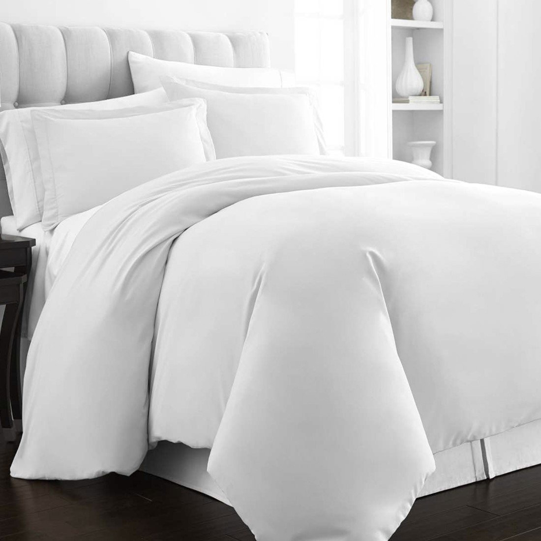 Pizuna 400 Thread Count Cotton Duvet Cover Set-White-Queen-Full