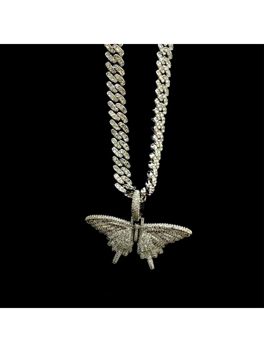 1pc European And American Style Cubic Zirconia Butterfly Pendant Choker Necklace