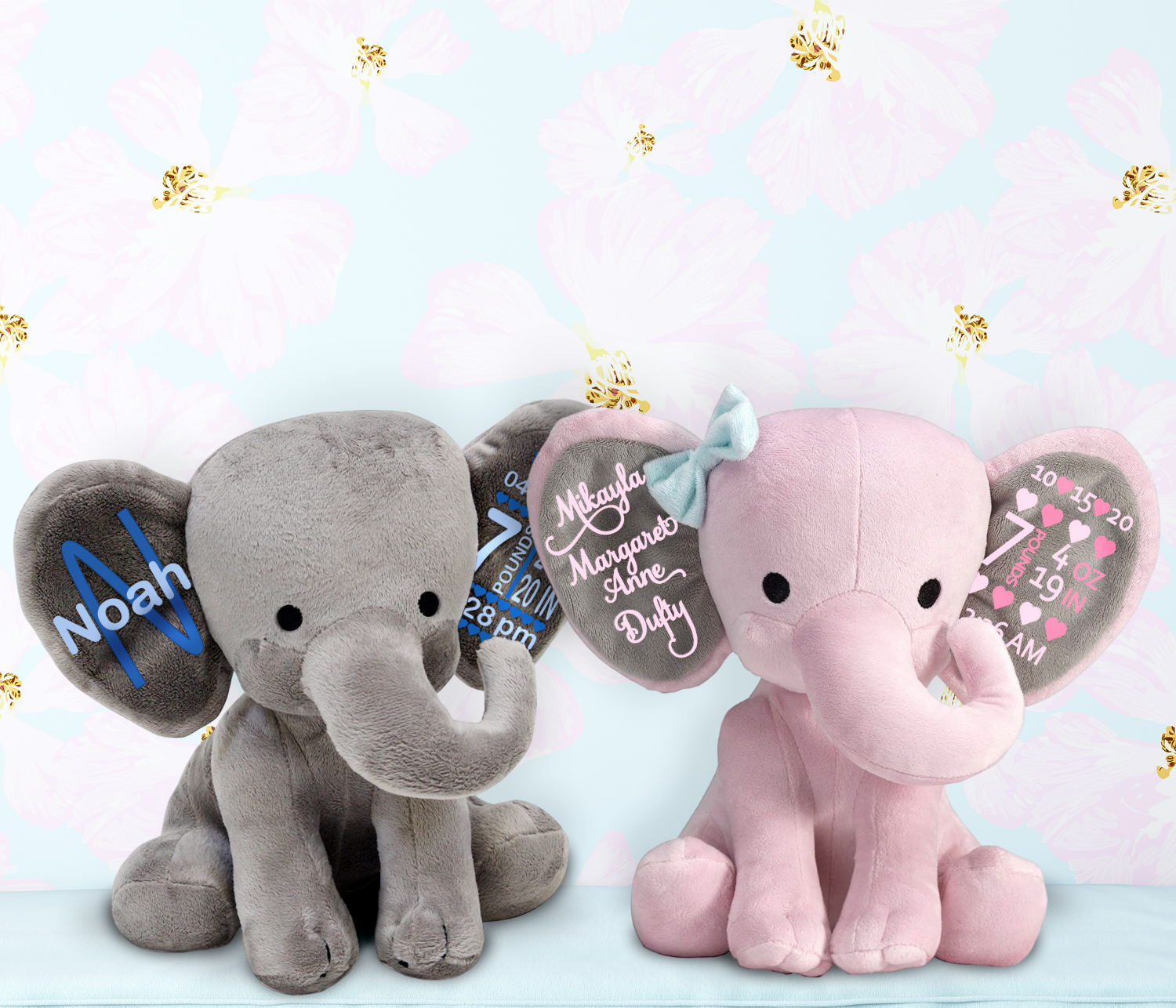 Custom Plush Elephant Baby Keepsake – Personalized With Birth Stats
