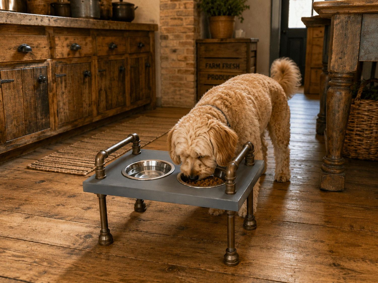 Rustic Dog Feeder: Industrial Style, Retro Design