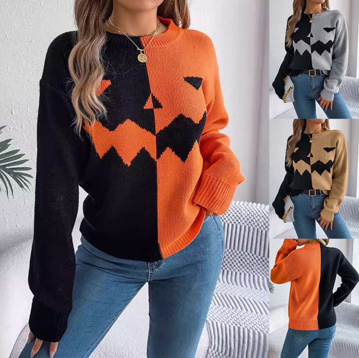 Halloween Contrast-color Sweater