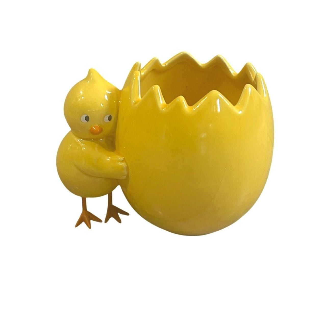 Vintage Teleflora Chick Egg Planter Yellow Easter Decor Ceramic Candy Bright