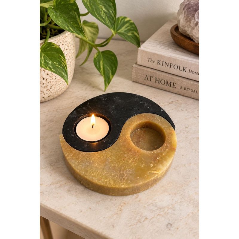 Stone Yin Yang Candle Holder Black Honey Votive Whimsigoth 90s New Age Decor