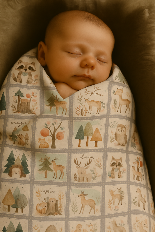 Watercolor Woodland Animal Patchwork - Minky Baby Blanket