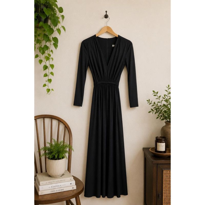 Vintage Leslie Belle Black Grecian Maxi Dress Canada 1970s Roman Goddess Gown M