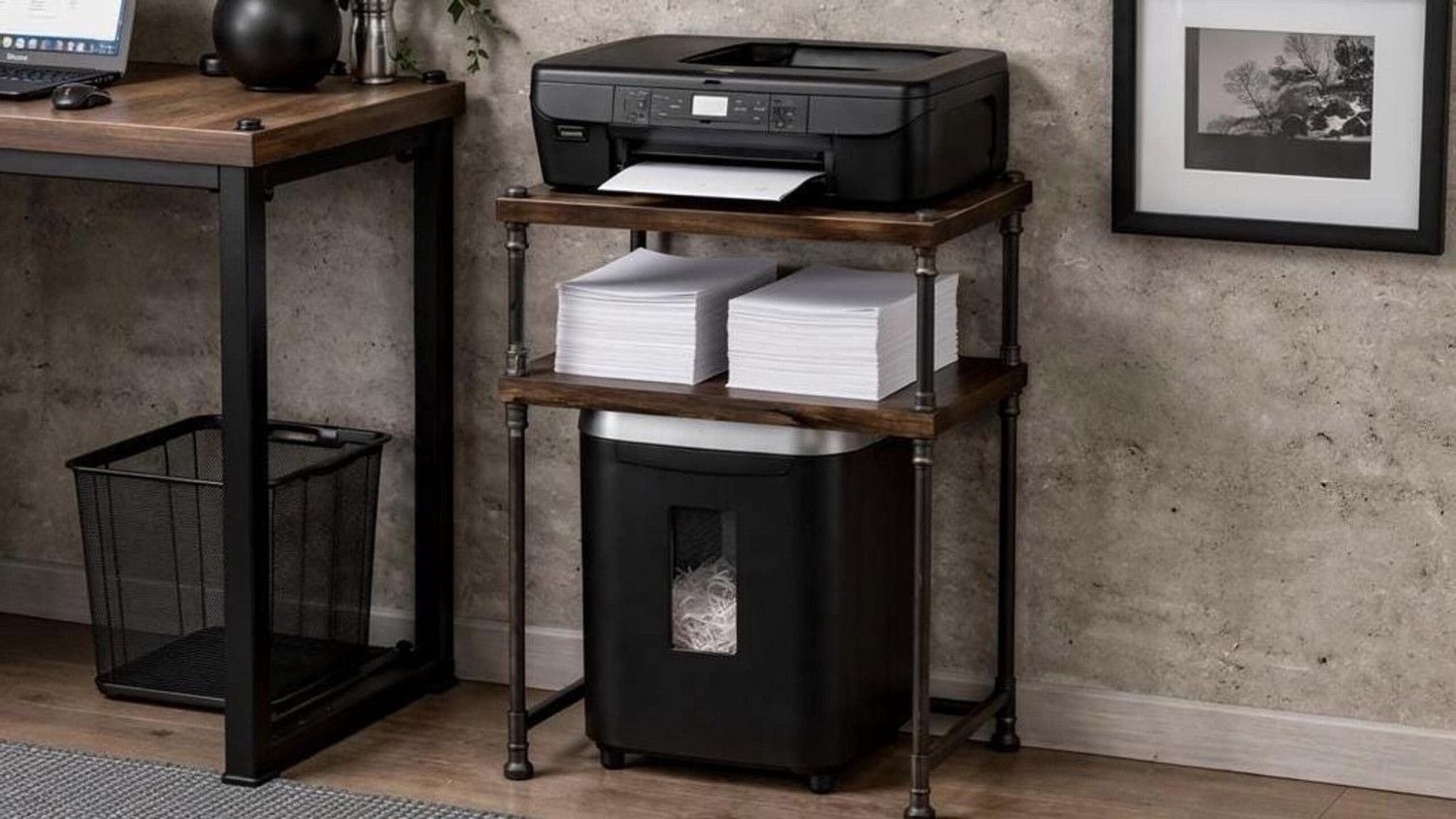 Shredder Stand or Printer Table: Industrial Style Home Office