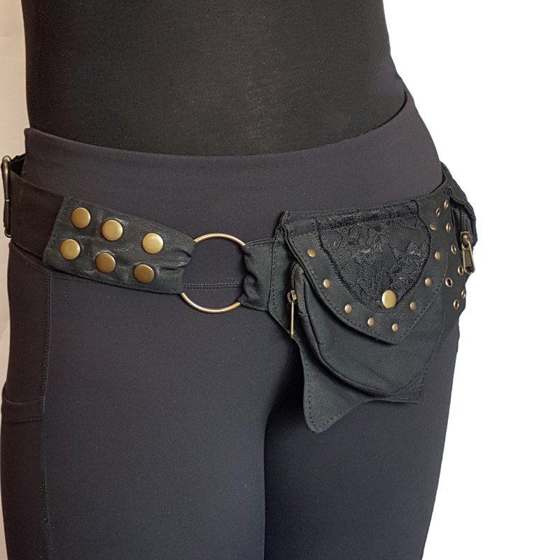 Utility pocket belt in black. Adjusts to 48 inch waist/hip measurement. Super gift! Wear while shopping, partying, biking. Great for events.