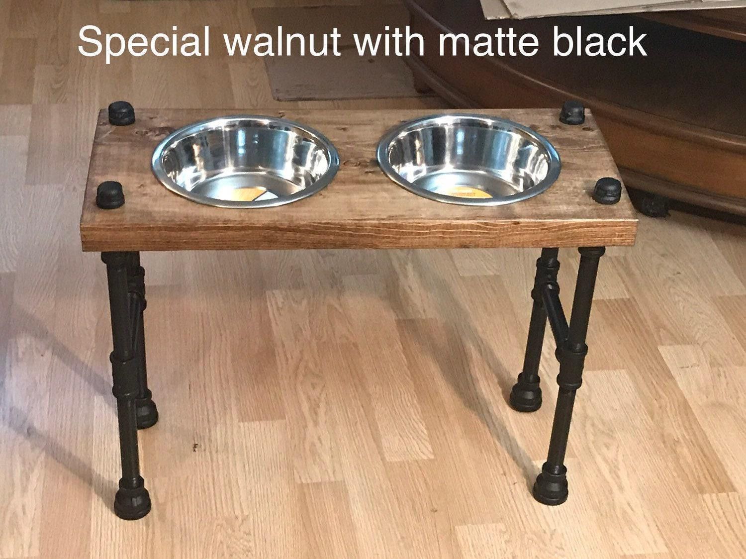 Industrial Dog Bowl Stand: Raised Steampunk Feeder, Free Personalization