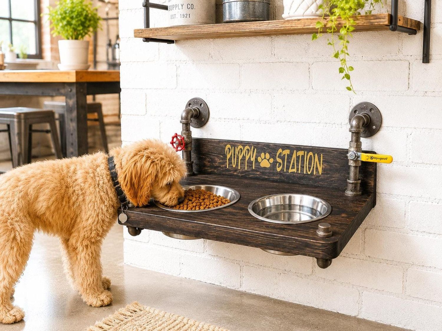 Industrial Floating Dog Bowl Feeder: Wall Mounted, Free Personalization