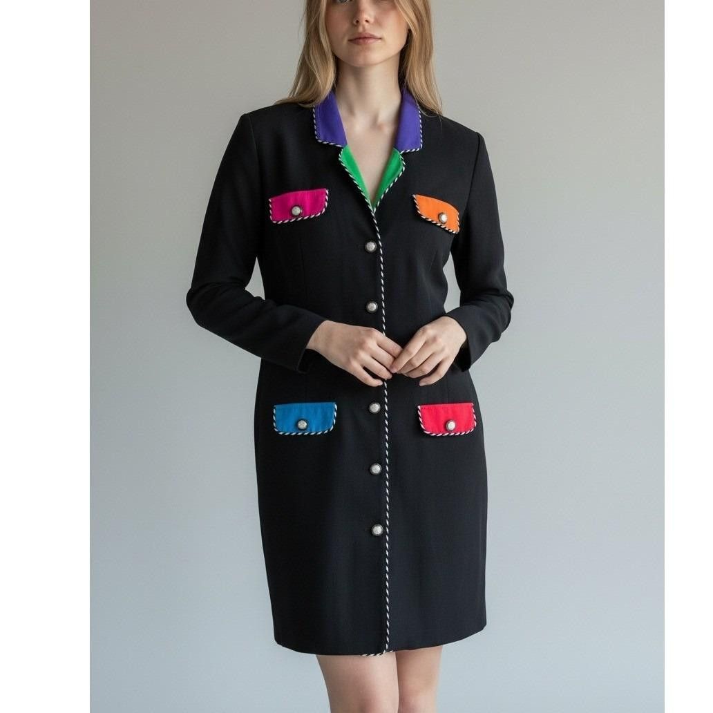 Vintage Lori Weidner 80s Colorful Shirt Dress Long Blazer Size 11