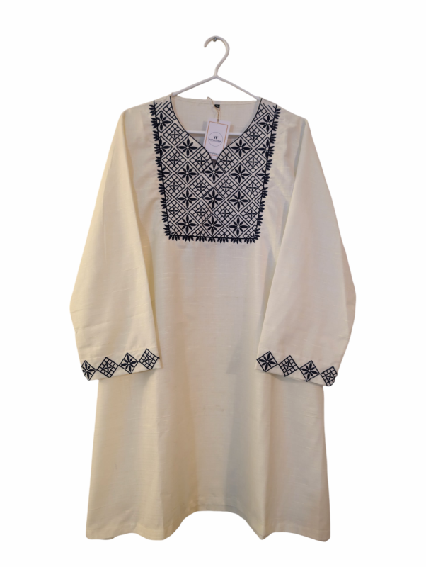 Women's handloom Khadi fabric Dress with Embroidery