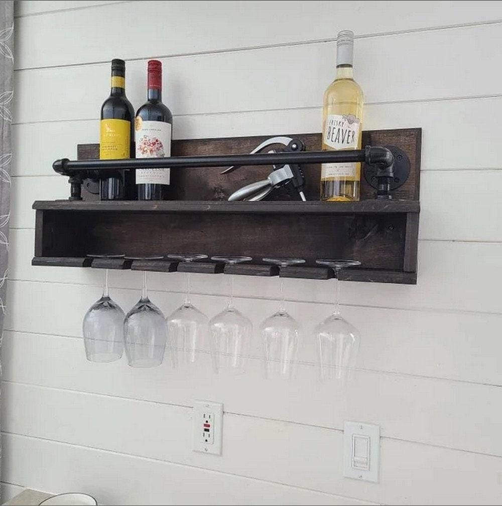 Industrial Style Hanging Wine Rack with Glass Holder