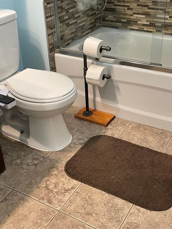 UNIQUE steampunk Industrial Style freestanding toilet paper holder with dual closed tray shelf – Steampunk version – Toilet paper stand