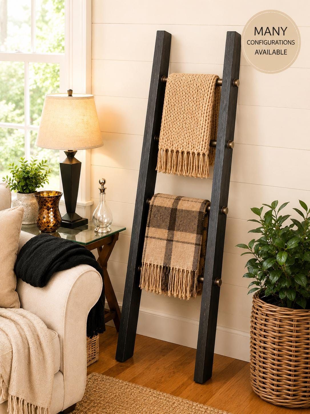 Industrial Blanket Ladder Rustic Pipe & Wood Towel Rack Bathroom Storage Display Shelf
