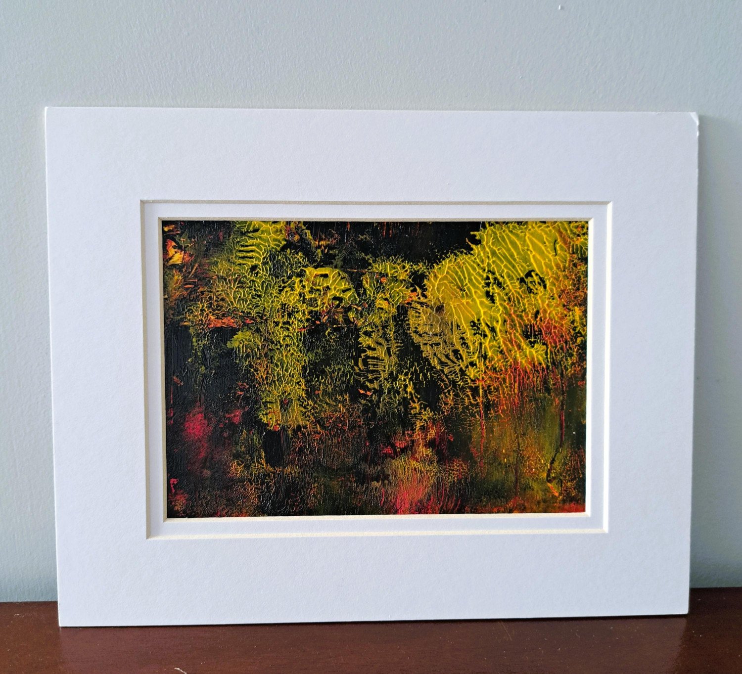 Original Acrylic Abstract Nightfall in the Park Painting Fine Art in White Mat.