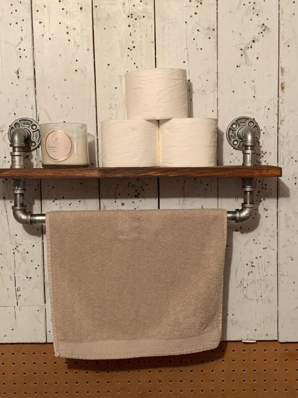 Industrial Pipe Towel Rack with Wood Shelf