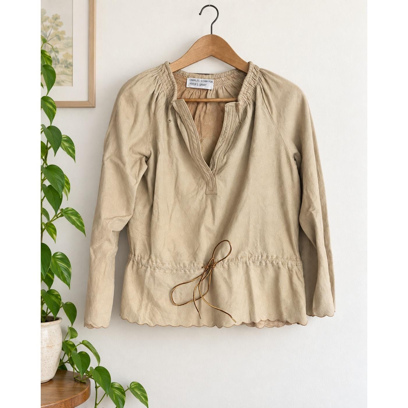 Vintage Charles Suppon Intre Sport Chamois Leather Peasant Top 70s Boho Suede