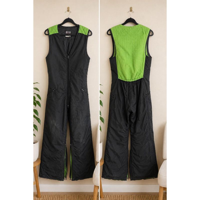 Vintage Arctic Wear Insulated Snow Bibs Black Lime Green Men XL Coveralls
