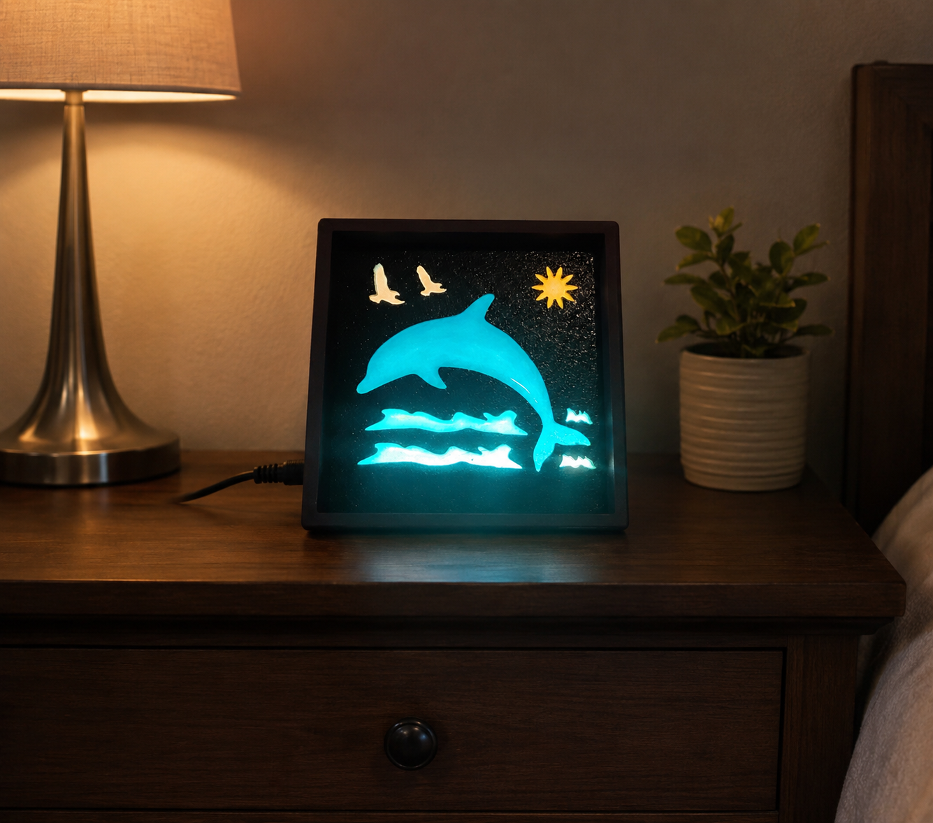 Small Dolphin Nightlight with USB Wall Adapter