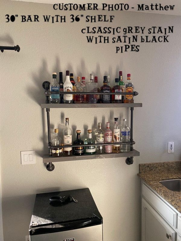 2-Tier Industrial Bar Shelf: Retro Scotch Display with Support Bars