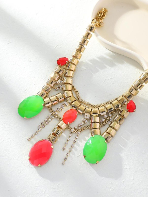 Fashionable Simple Chain Multiple Color Bohemian Style Women's Bib Necklace