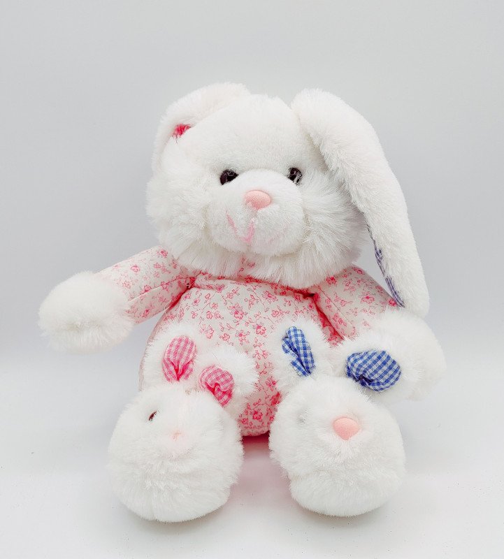 Vintage The World Of Smile Bunny Plush Floral Bunny Slippers Pink White Easter