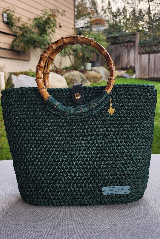Artisan Crochet Handbag / Handmade Bag / Bamboo Handles