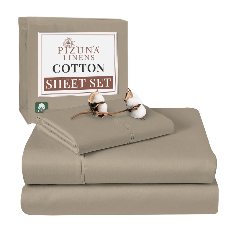 Pizuna 400 Thread Count Long Staple 100% Pure Cotton Sheet Set - Twin Xl - Simply Taupe