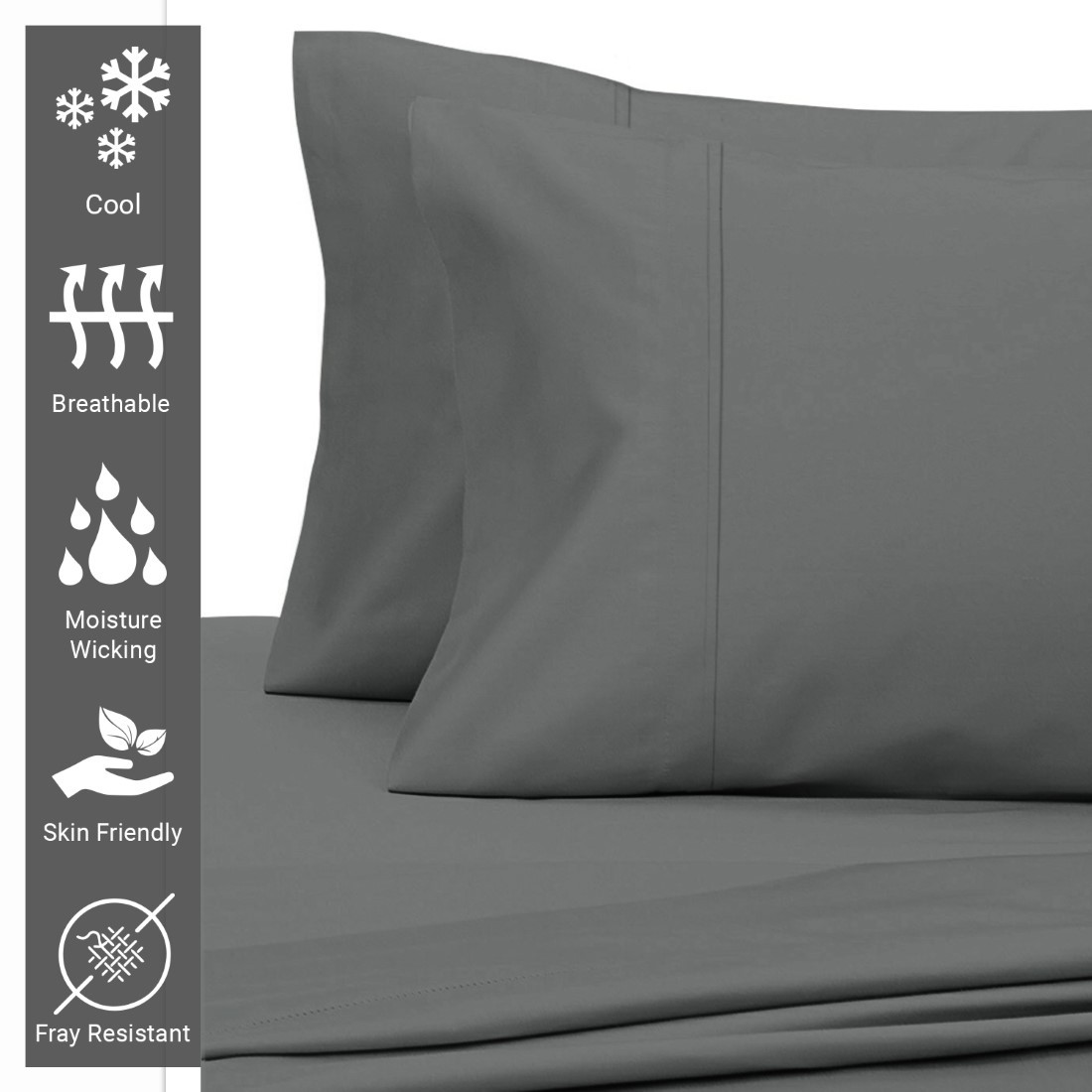 Pizuna 400 Thread Count Cotton Pillowcases 2 Pc-Dark Grey-Queen