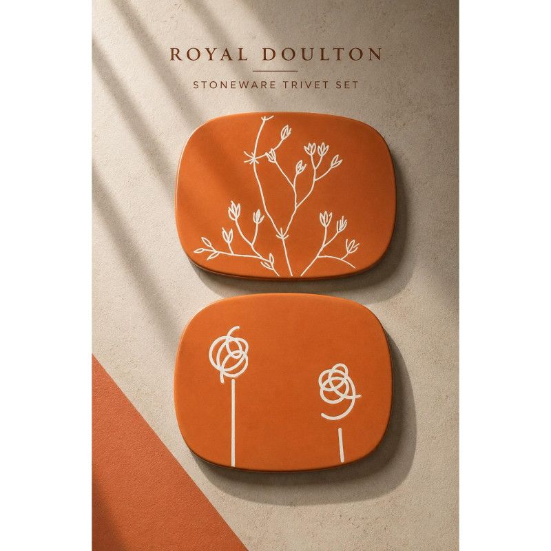 Vintage Royal Doulton Stoneware Trivet Set MCM Denby Style Orange Hot Plates 90s