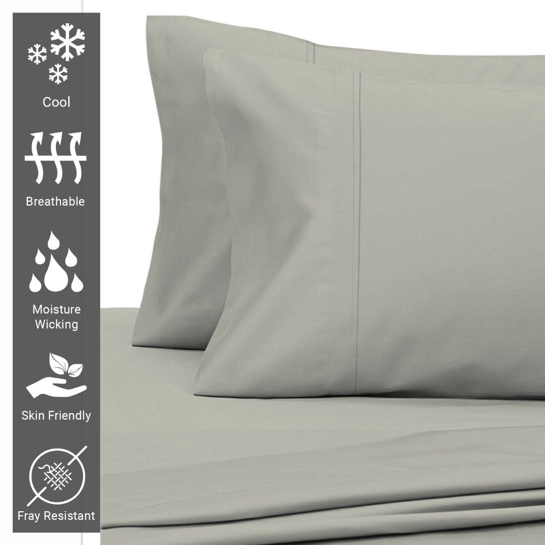 Pizuna 400 Thread Count Cotton Pillow Cases-Light Grey-Standard Queen