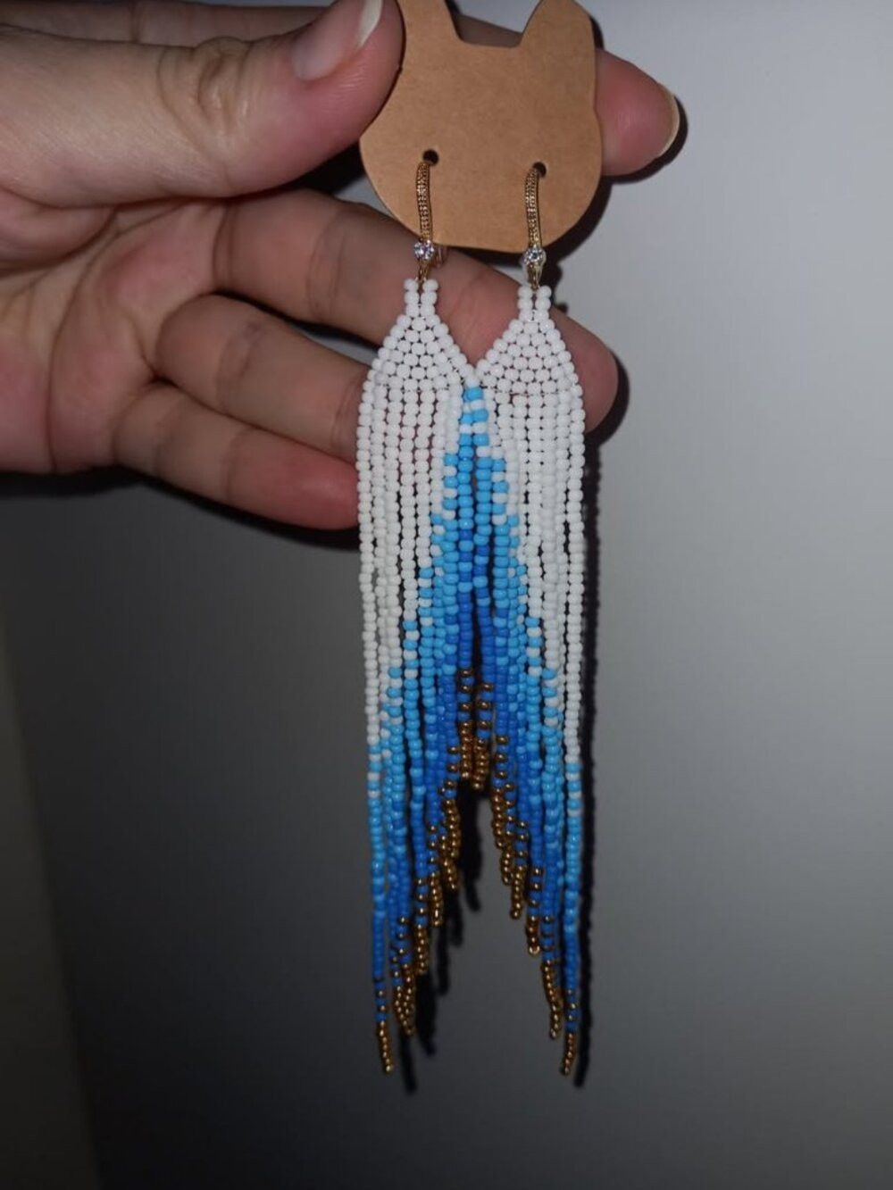Angel Wing Beaded Fringe Earrings - 15cm Long 18K Gold Plated Statement Jewelry