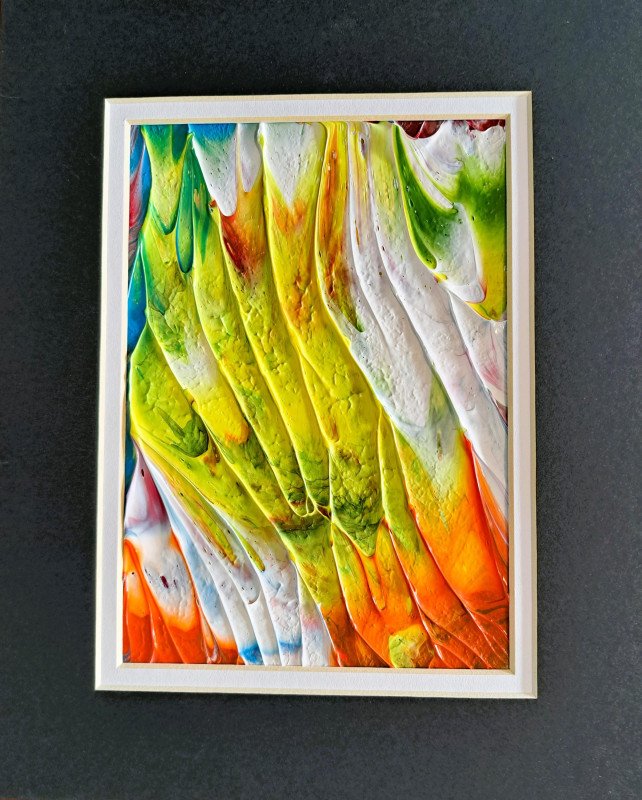 Original Acrylic Abstract Sunrise Painting Fine Art in White Mat.