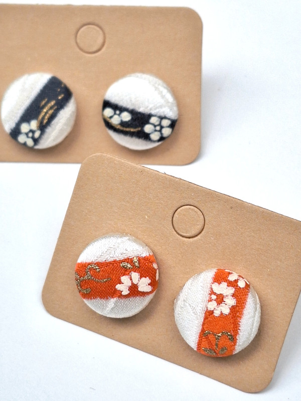 Vintage Kimono Silk Stud Earrings: Handmade Japanese Floral Jewellery