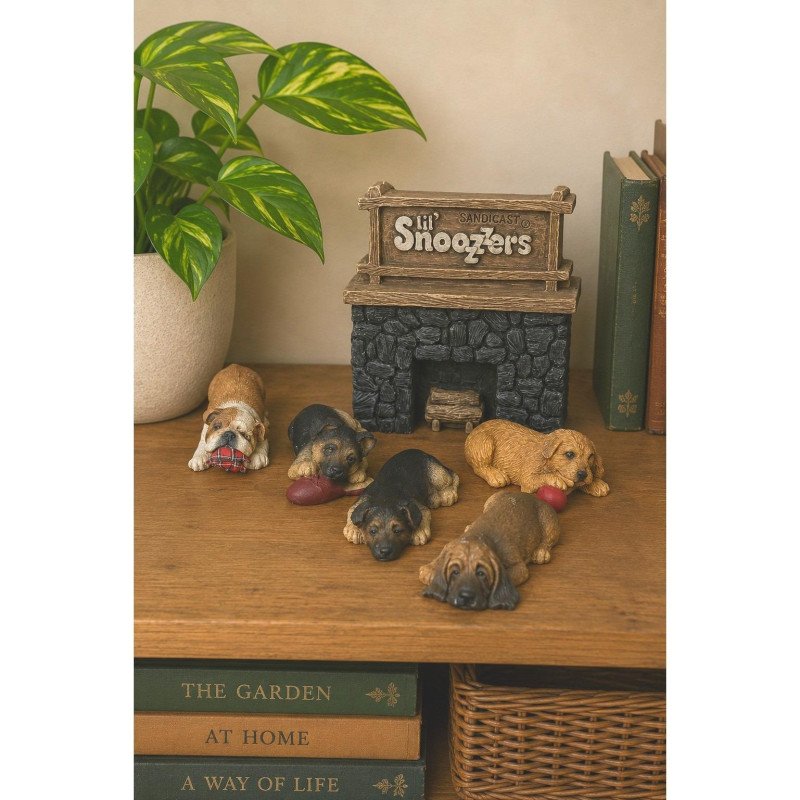 Sandicast Lil Snoozzers Puppy Figurines Set of 5 Bulldog Shepherd Retriever Dog