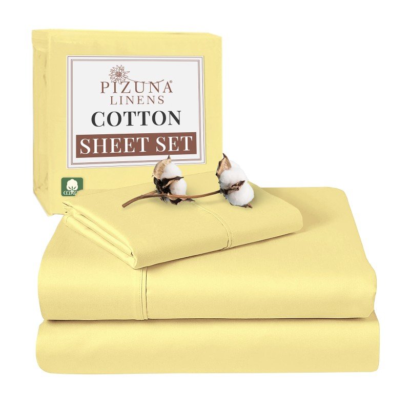 Pizuna 400 Thread Count Cotton-MellowYellow Sateen Weave Sheet Set-Mellow Yellow-Twin-XL