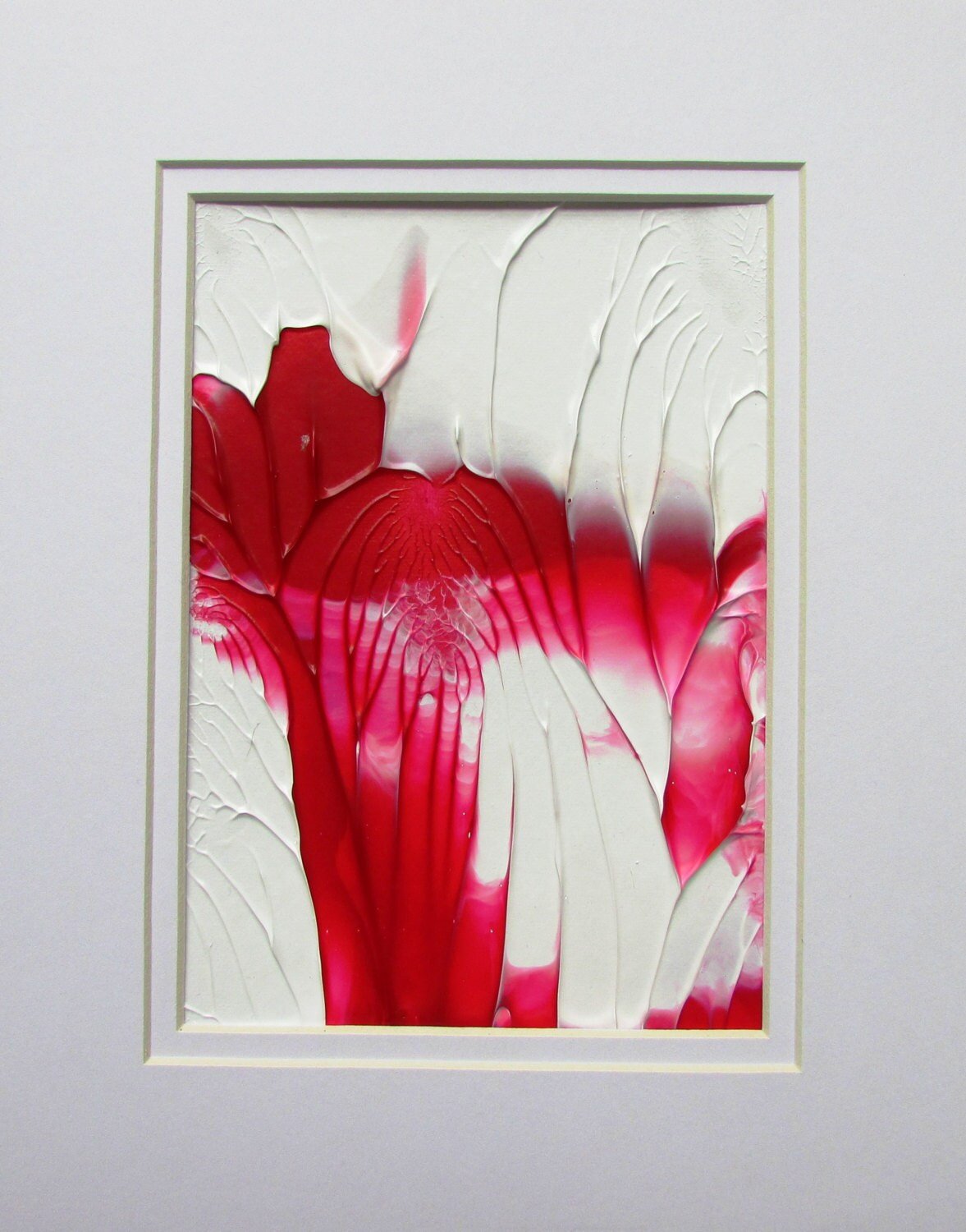 Red and White Arrangement Bright Abstract Acrylic Original Painting in White Mat.