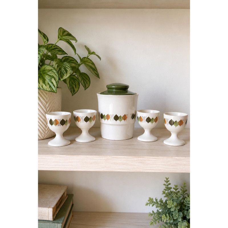 Vintage Johnson Bros Autumn Leaves Sugar Bowl & 4 Egg Cups MCM Breakfast Set