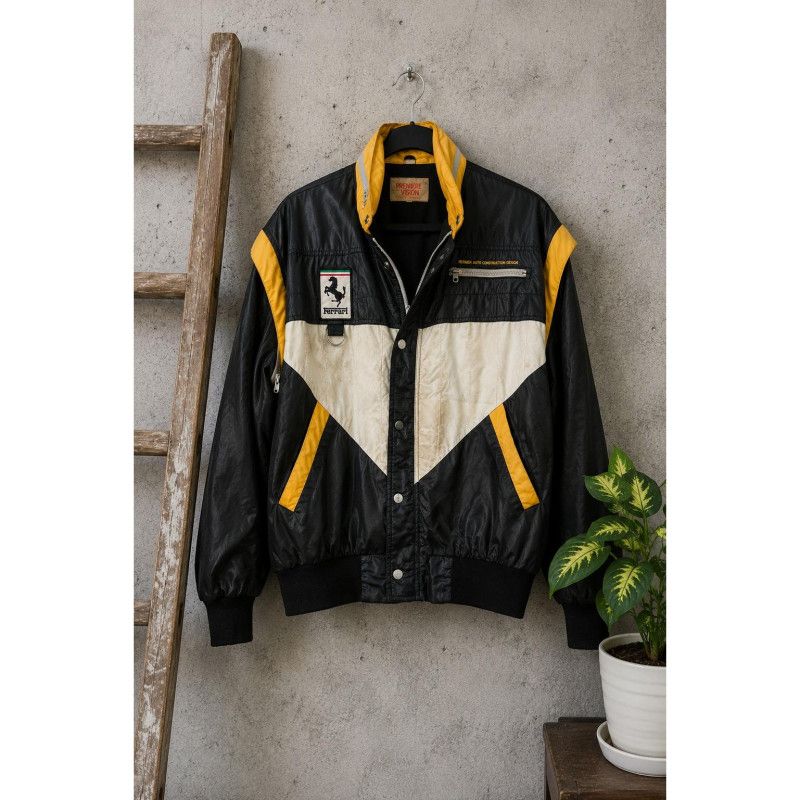 Vintage Ferrari Patch Windbreaker Zip Off Sleeve Jacket XL Premiere Vision Streetwear Racing Coat