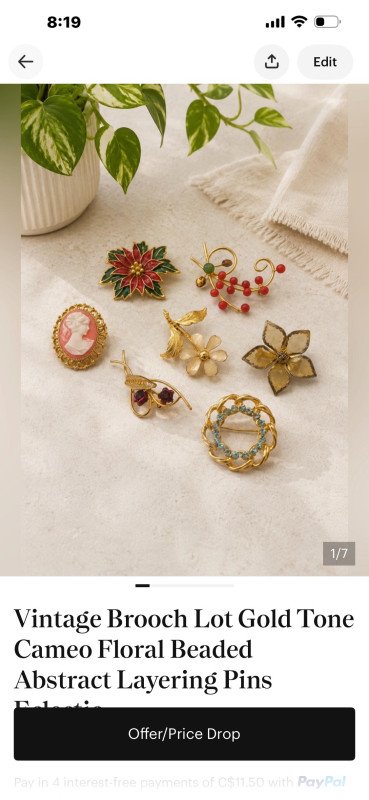 Vintage Brooch Lot Gold Tone Cameo Floral Beaded Abstract Layering Pins Eclectic