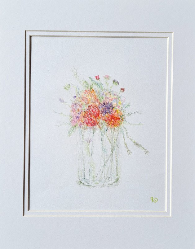 Jar of Wild Flowers Color Pencil Drawing