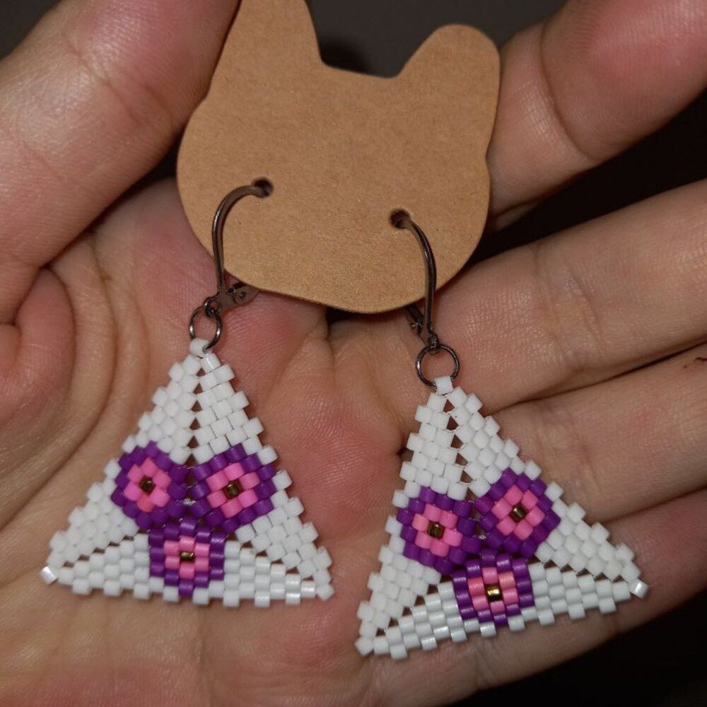 New Handmade Beaded Earrings – Violet Bloom