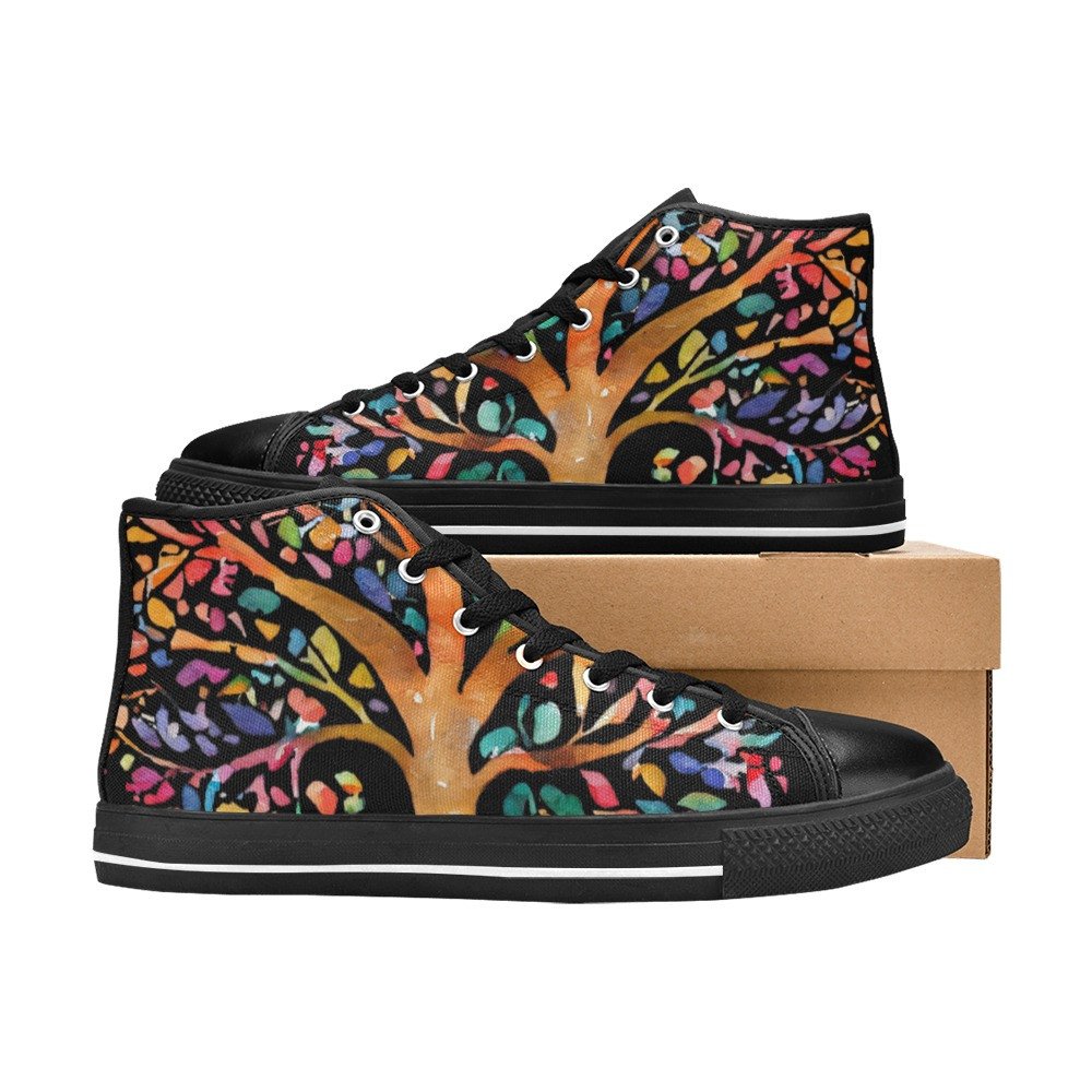 Hathrowa High Top Canvas Sneakers Dark Tree of Life Design