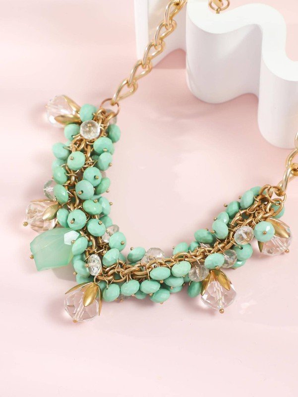 Bohemian Green Bead Decor Bib Necklace For Women For Prom Party Banquet