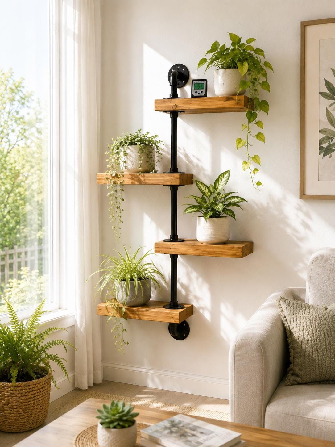 3-Tier Rolling Industrial Shoe Rack – Handmade Wood & Pipe