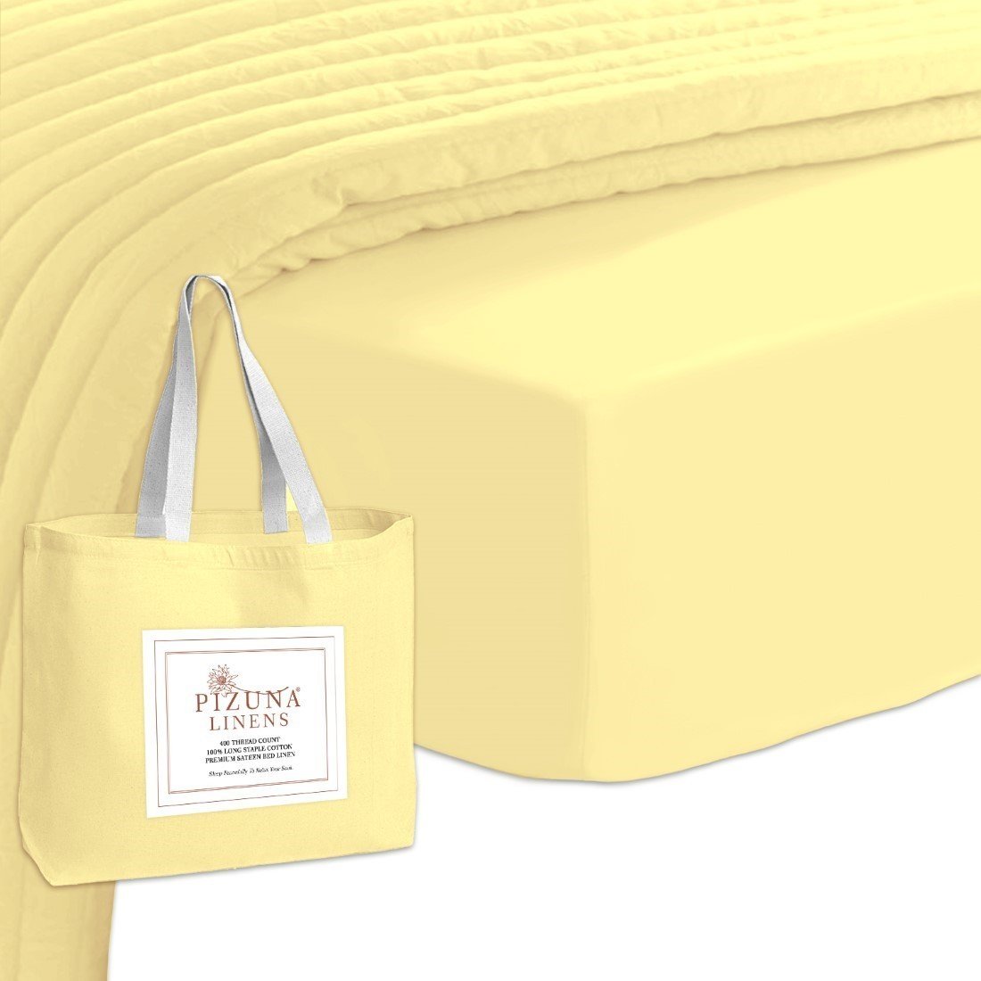 400 Thread Count Cotton Fitted Sheet-Mellow Yellow-Queen