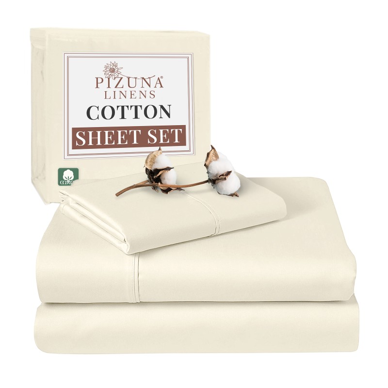 Pizuna 400 Thread Count Long Staple 100% Pure Cotton Sheet Set - Twin Xl - Ivory