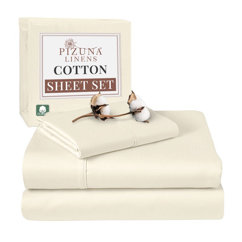 Pizuna 400 Thread Count Long Staple 100% Pure Cotton Sheet Set - Twin Xl - Ivory