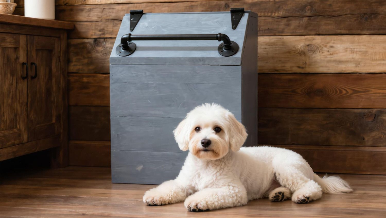 HUGE 24" wide wood Dog Food Storage bin holds over 40lbs of kibble