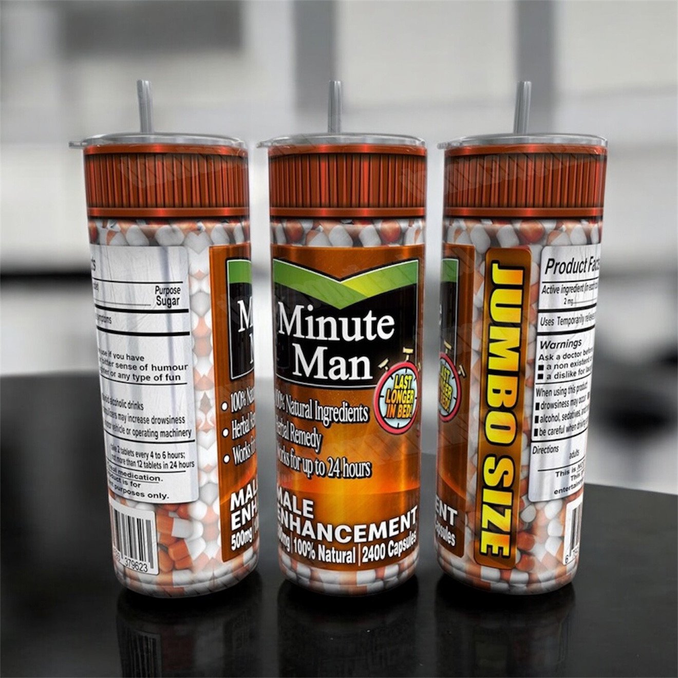 Adult humour minute man pills 20oz tumbler
